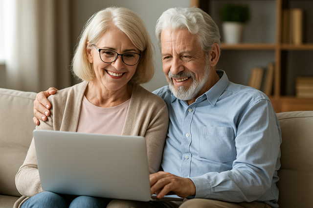 A-retired-couple-using-simple-online-tools-together